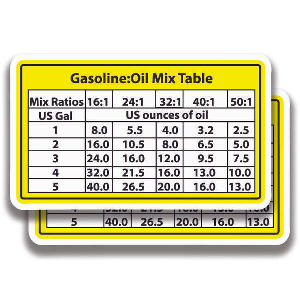 2 CYCLE OIL FUEL MIX RATIO DECAL 2 Stickers Bogo For Car Window Bumper Truck