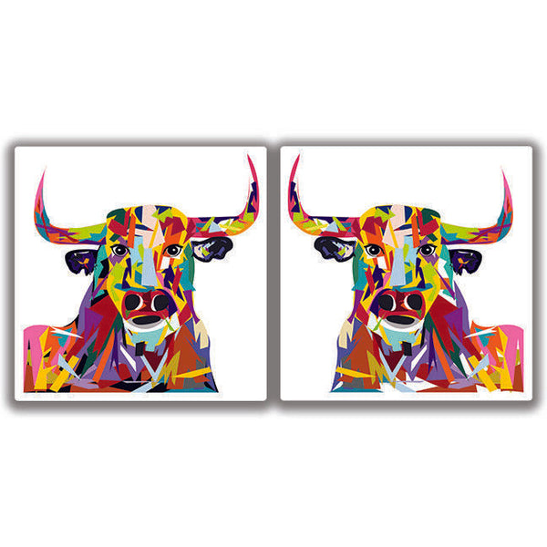 COLORFUL BULL COW DECAL Horns 2 Stickers Bogo Car Window Bumper 4x4