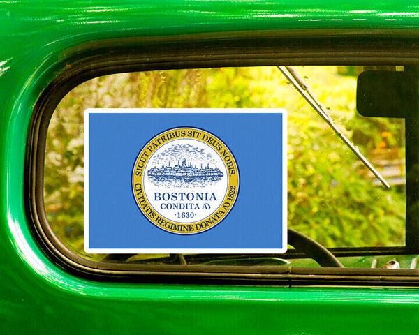 BOSTON MASSACHUSETTS FLAG DECAL 2 Stickers Bogo For Car Bumper