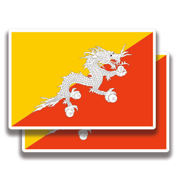 BHUTAN NATIONAL FLAG DECAL 2 Stickers Bogo For Car Bumper Truck