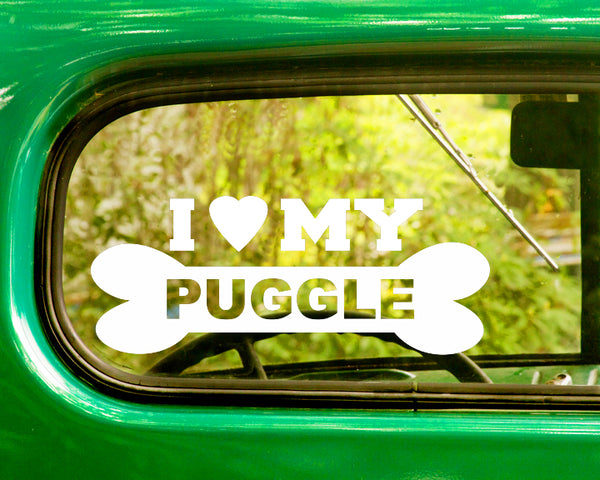2 I LOVE MY PUGGLE Dog Breed Decals Stickers - The Sticker And Decal Mafia