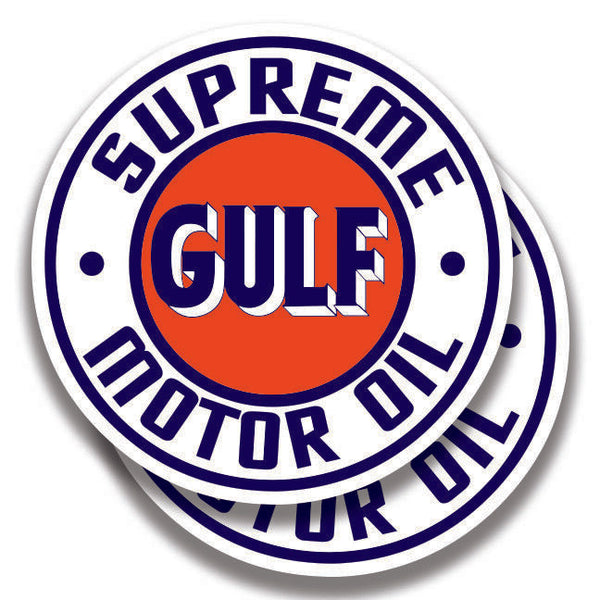 GULF SUPREME MOTOR OIL DECAL Vintage 2 Stickers Bogo Car Window Bumper