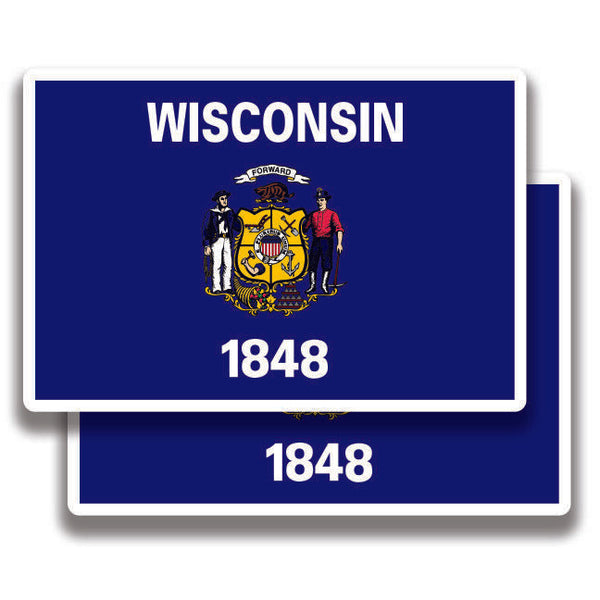 WISCONSIN STATE FLAG DECAL 2 Stickers Bogo For Car Bumper