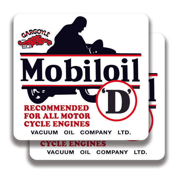 MOBIL D MOTORCYCLE OIL DECAL 2 Stickers Bogo Car Bumper