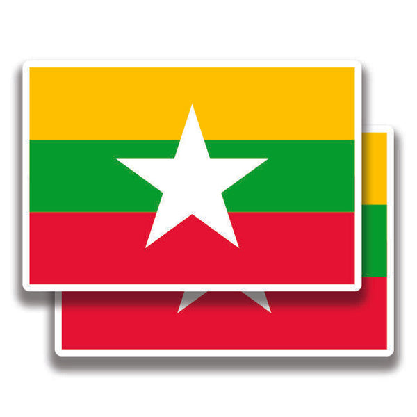 MYANMAR BURMA FLAG DECAL 2 Stickers Bogo For Car Bumper
