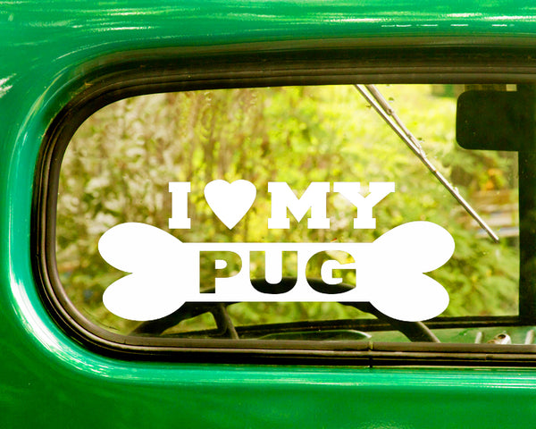 2 I LOVE MY PUG Dog Breed Decals Stickers - The Sticker And Decal Mafia