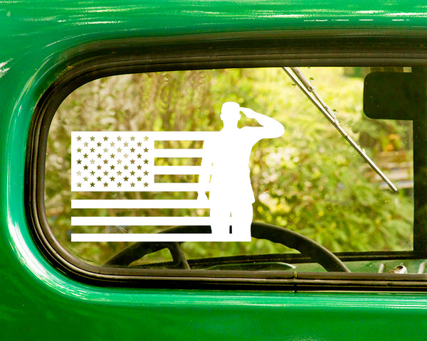 2 Soldier Saluting American Flag Decals Sticker - The Sticker And Decal Mafia