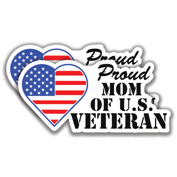 PROUD MOM OF A U.S. VETERAN DECAL 2 Stickers US Flag Bogo