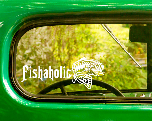 2 Bass Fishaholic Fishing Decals Stickers - The Sticker And Decal Mafia