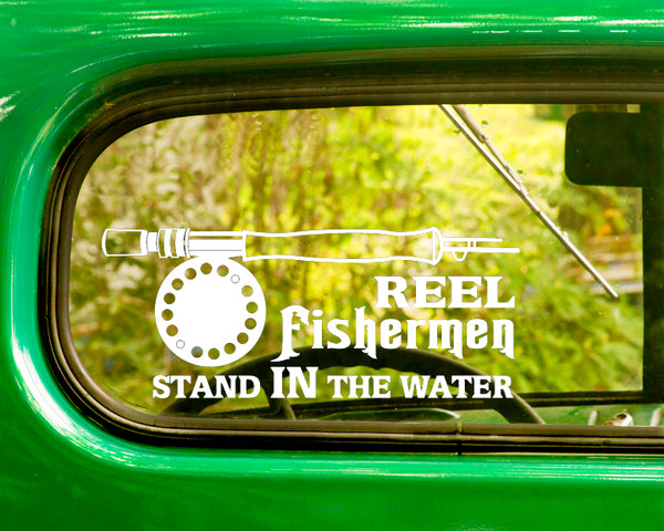 2 Reel Fisherman Stand In the Water Fly Fishing Decal Stickers - The Sticker And Decal Mafia
